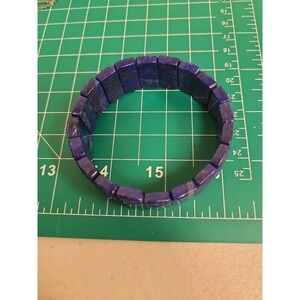 Lapis Lazuli Bracelet Rectangle Gemstone Bead Stretch Band Fashion Jewelry Style